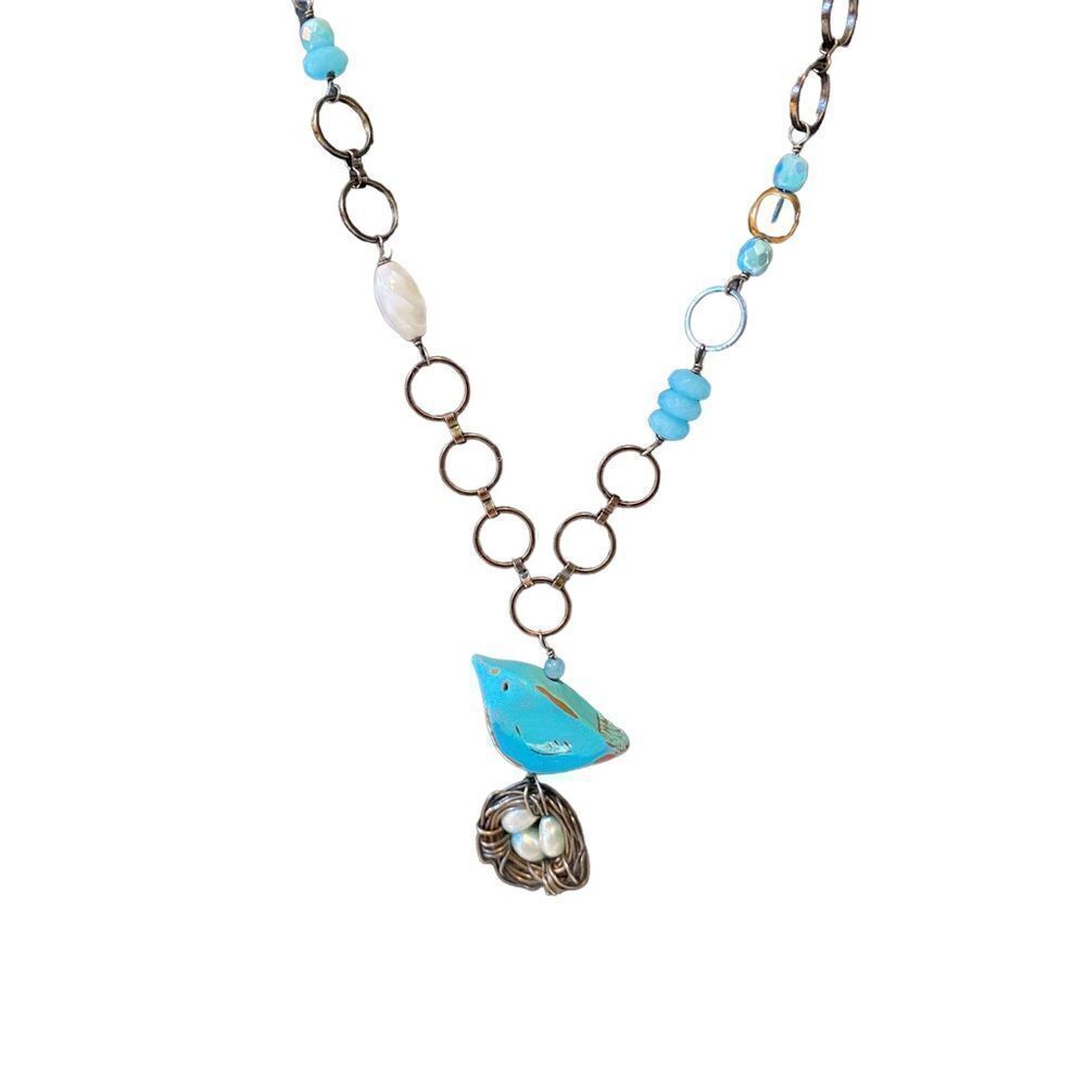 Handcrafted & Designed Adorable Robins Nest Egg Necklace.